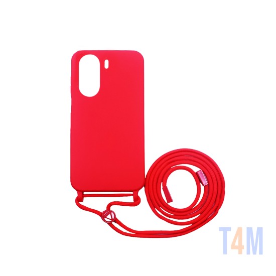 Funda de Silicona con Cuerda para Xiaomi Redmi 13C/Poco C65 Rojo